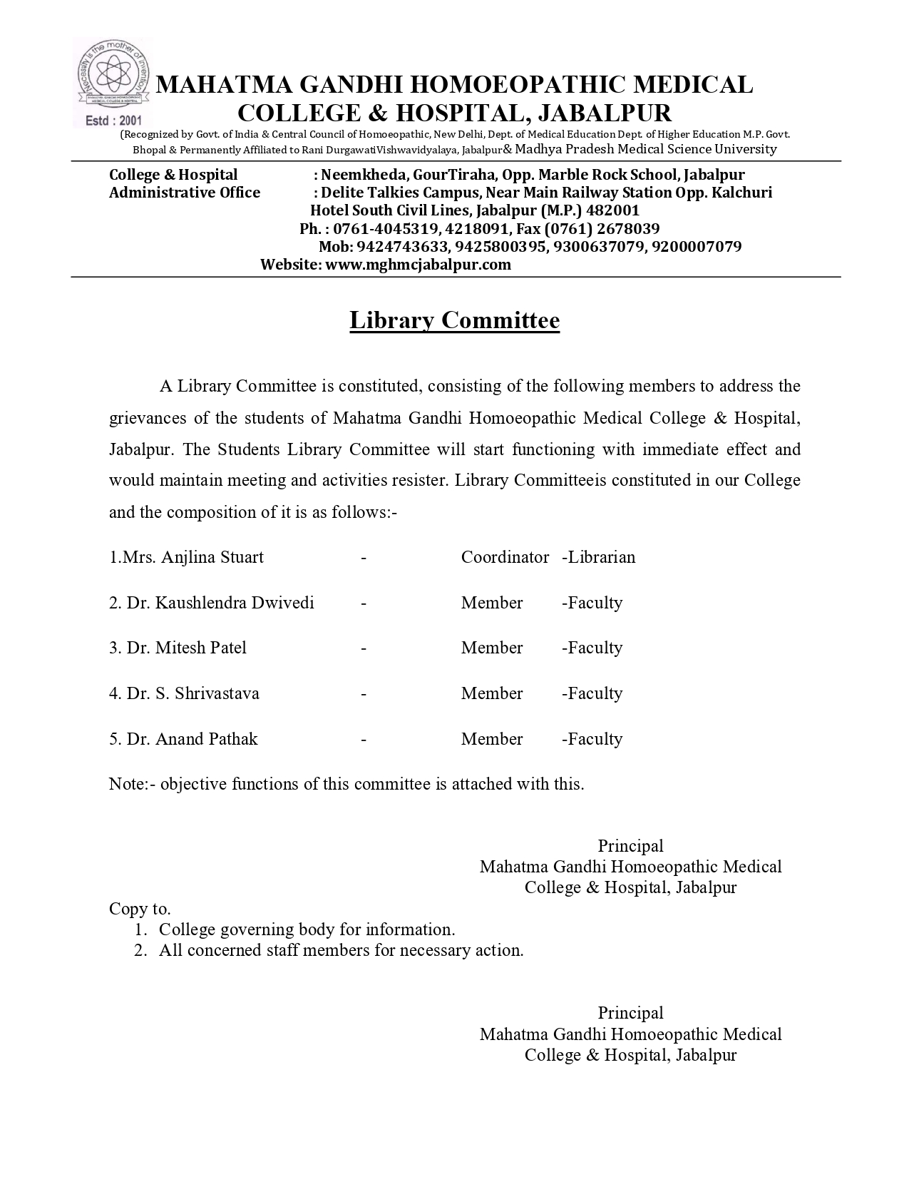 Mahatma Gandhi Homoeopathic Medical College & Hospital library Committee