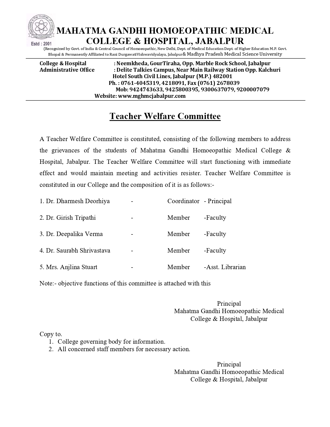 Mahatma Gandhi Homoeopathic Medical College & Hospital Teacher Welfare Committee