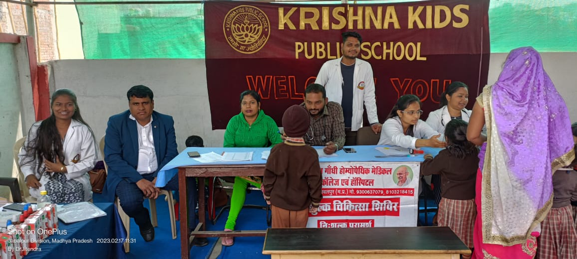 Check up of patients being done by students from Mahatma Gandhi Homoeopathic Medical College in a medical camp.