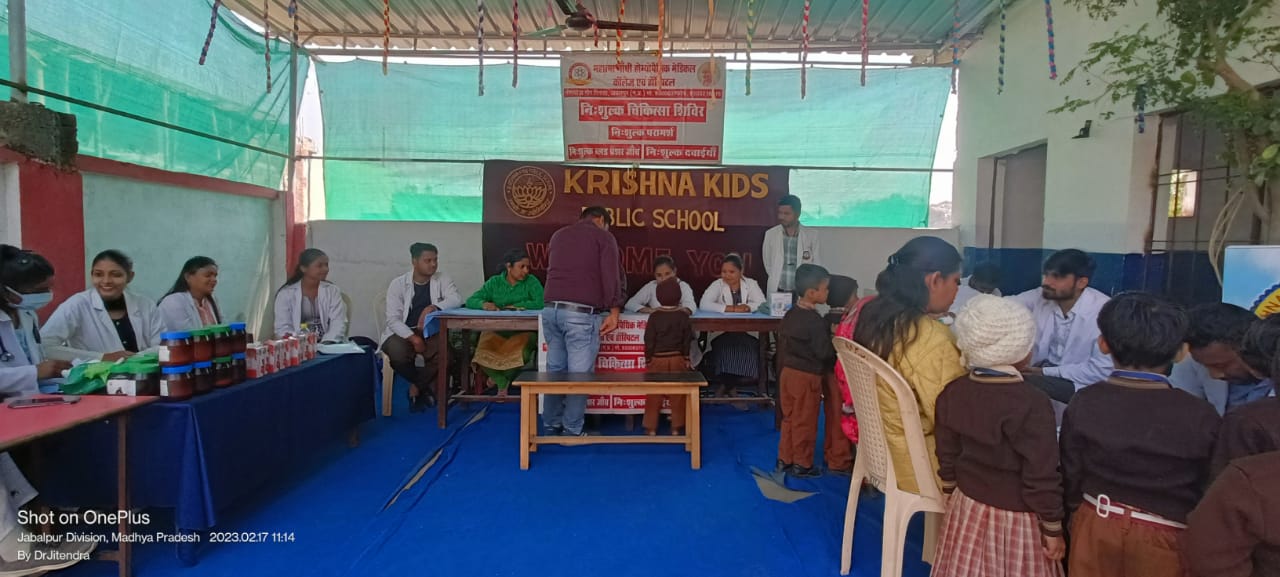 Check up of patients being done by students from Mahatma Gandhi Homoeopathic Medical College in a medical camp.