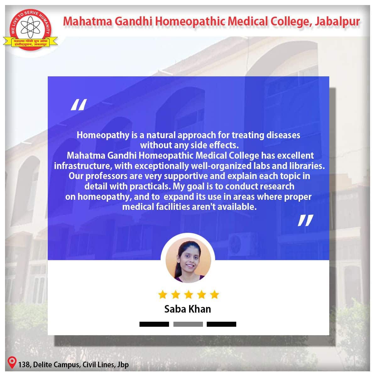 Student`s review on Mahatma Gandhi Homoeopathic Medical College.