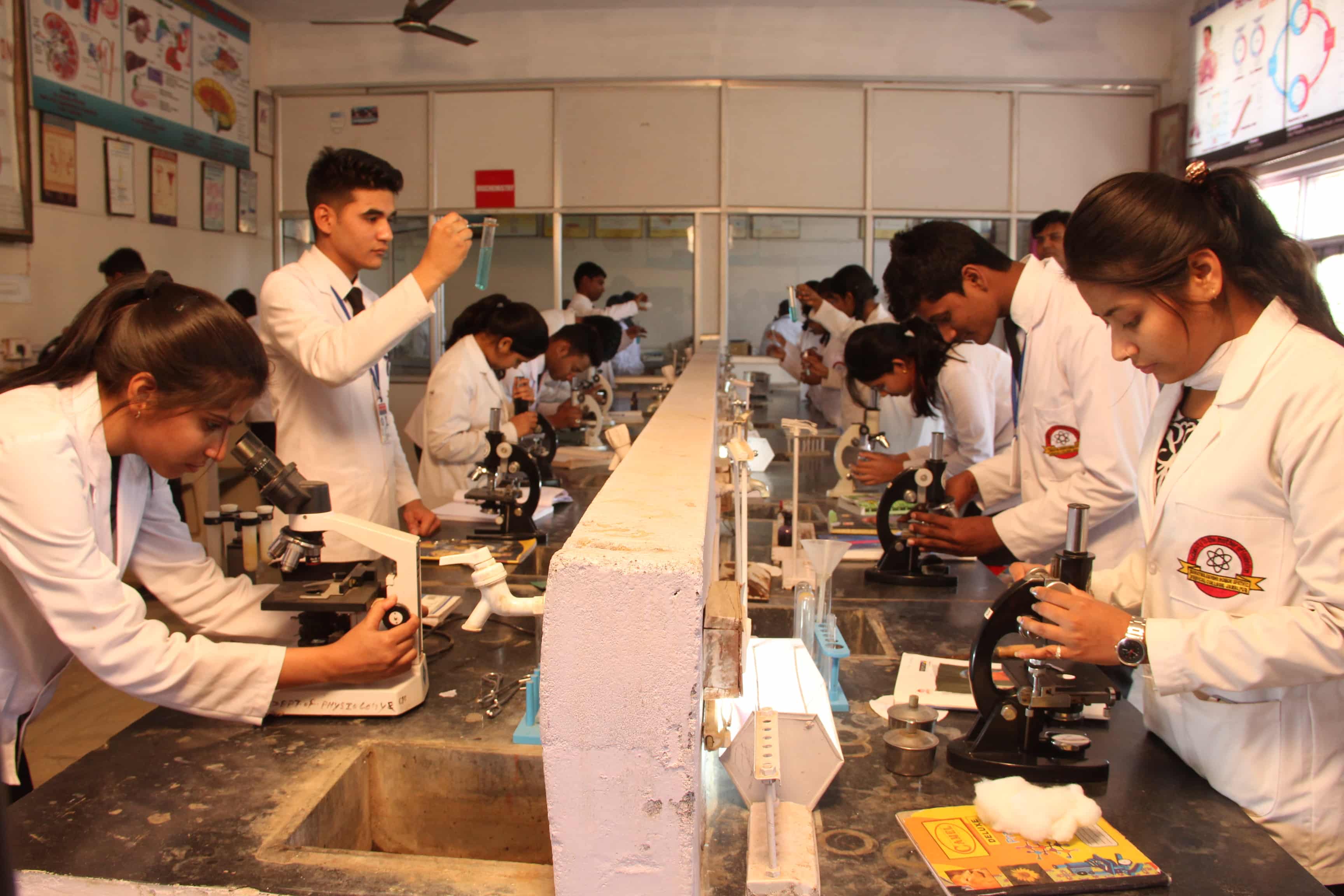 Students experimenting in a lab.